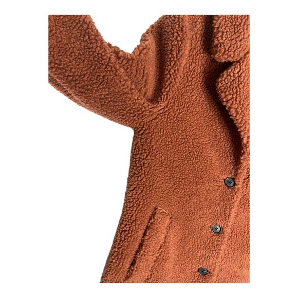 Abercrombie & Fitch Sherpa Teddy Button Front Long Rust Coat-sz Medium - Picture 9 of 11